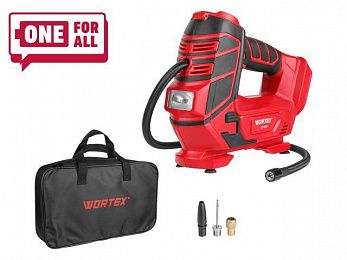 Аккум. компрессор WORTEX CTI 1811 в кор. ALL1 XLT SOLO 18 В, 11 бар, 12 л/мин (160 PSI / 1100 кПа, цифровой манометр, 600 мм шланг, подсветка)